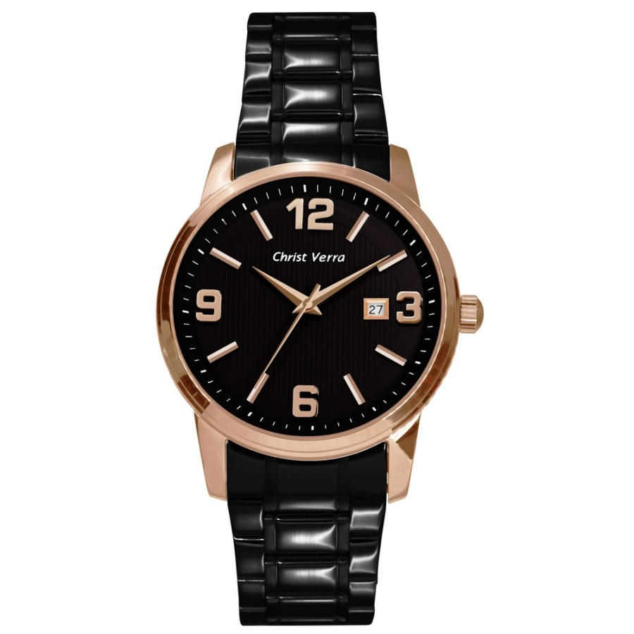 JAM TANGAN WANITA CHRIST VERRA CV 71112L-18 BLACK ROSE GOLD RANTAI ORIGINAL