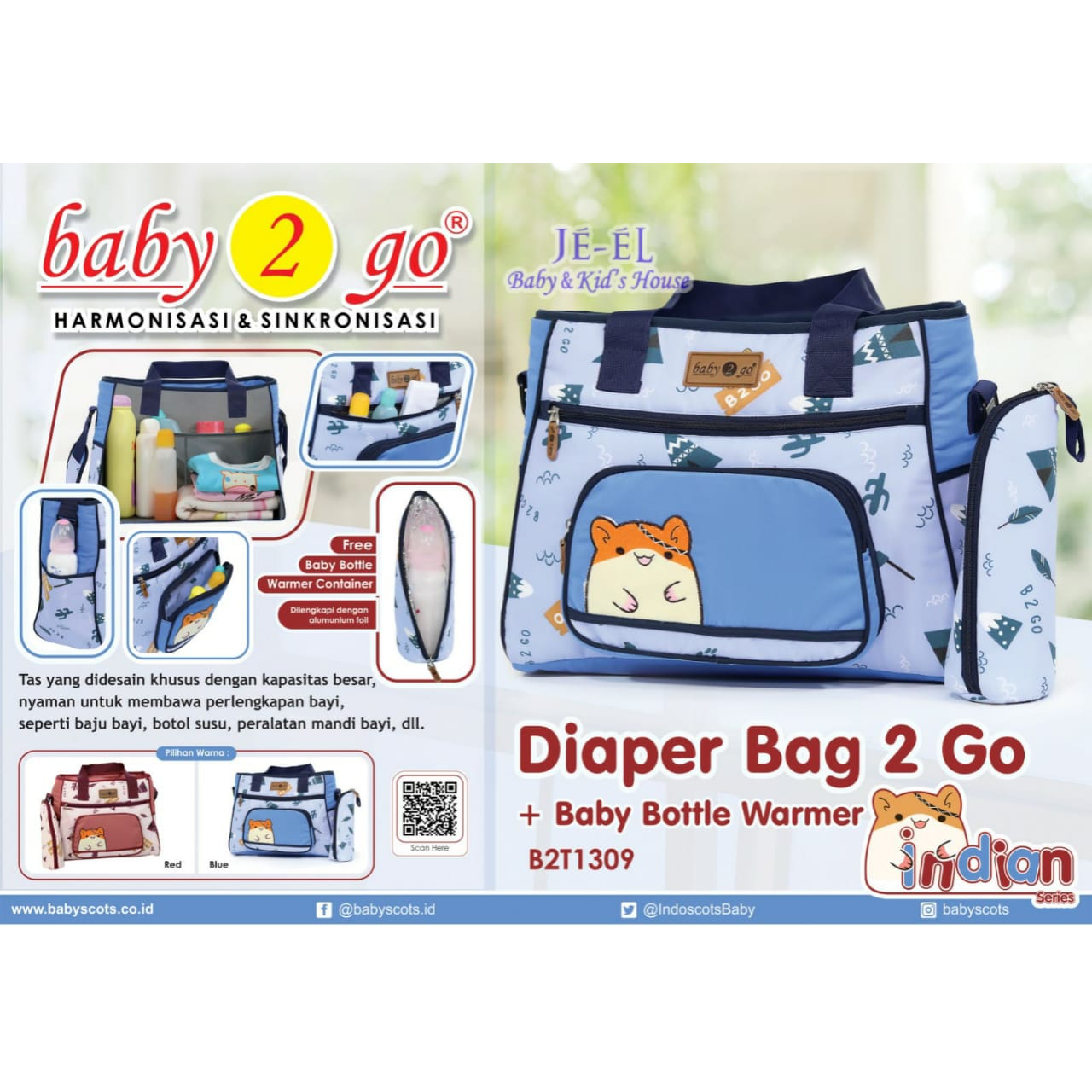 Baby 2 Go Indian Series  Diaper Bag + Baby Bottle Warmer B2T1309 / Tas Perlengkapan Bayi