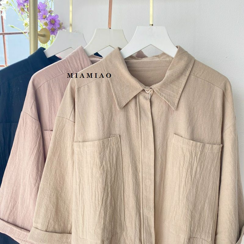 Blouse Linen Angel/kemeja pocket/Atasan wanita korea