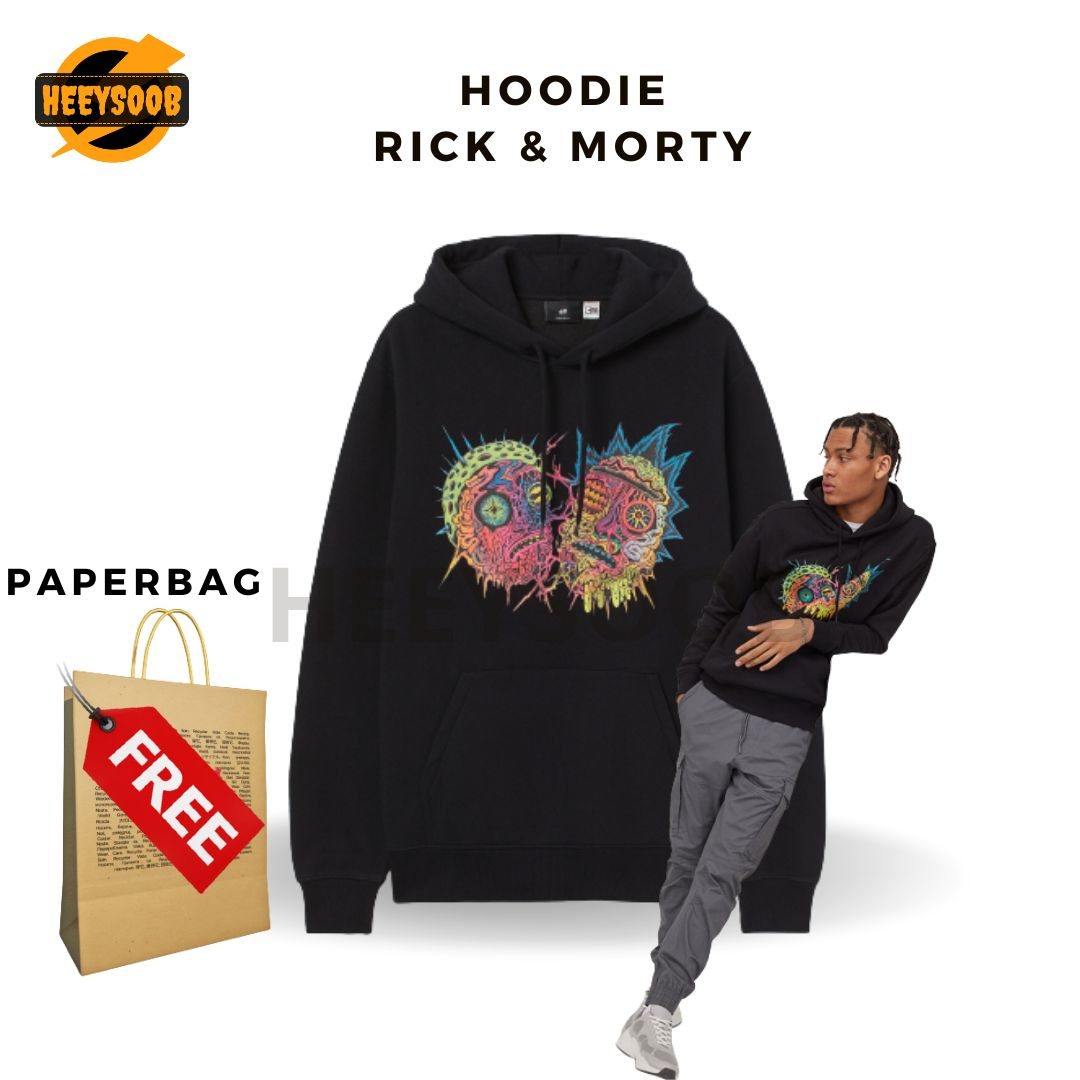 Hoodie HM Rick n Morty Face, Jaket Sweater Hoodie Pria Wanita Full Tag FREE PAPERBAG