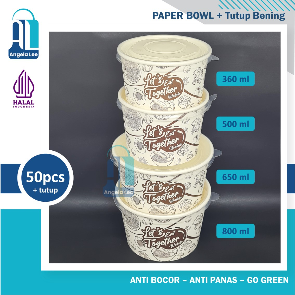 Paper Bowl Motif 650ml Mangkok kertas isi 50pcs +ttp foodgrade gogreen antipanas