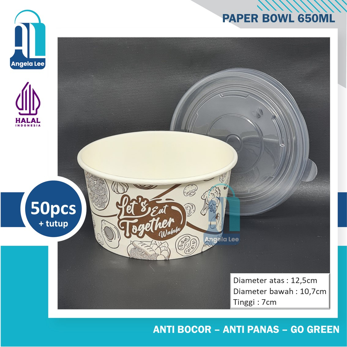 Paper Bowl Motif 650ml Mangkok kertas isi 50pcs +ttp foodgrade gogreen antipanas