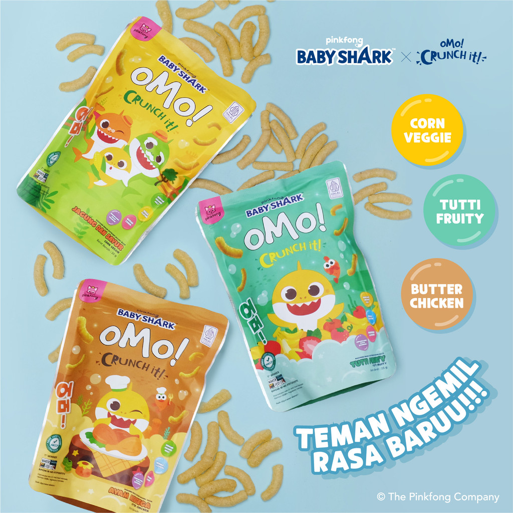 OMO CRUNCH IT BABY SHARK CEMILAN ANAK 25GR | HEALTHY SNACK NON MSG