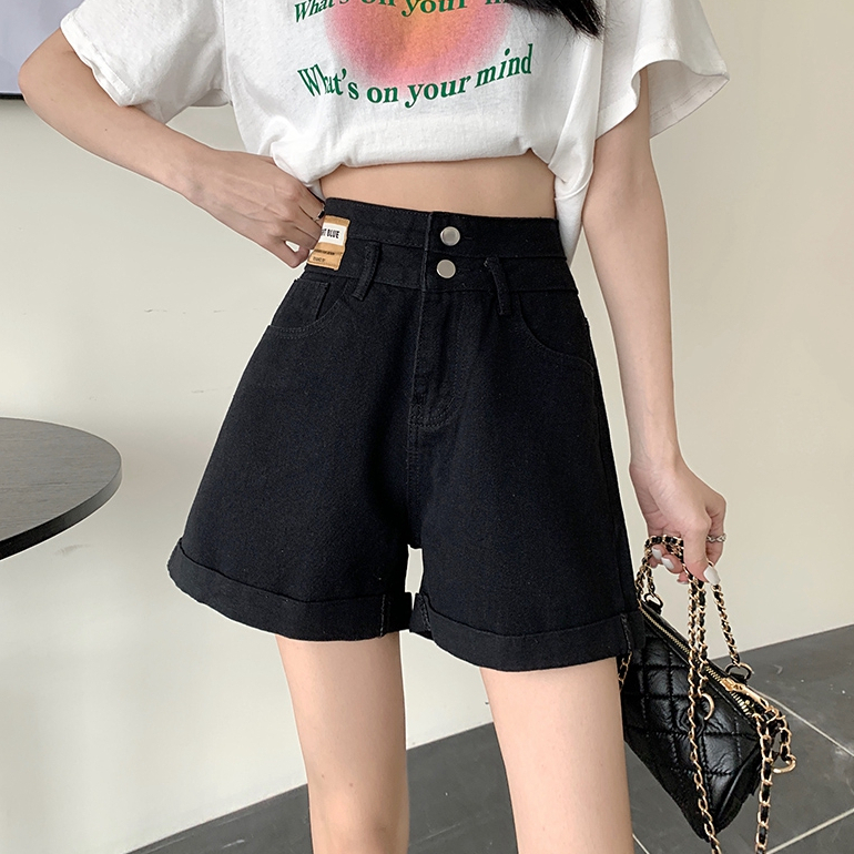 Celana Pendek Denim Wanita Kekinian Korea Style Premium Straight Kasual Hotpants Highwaist