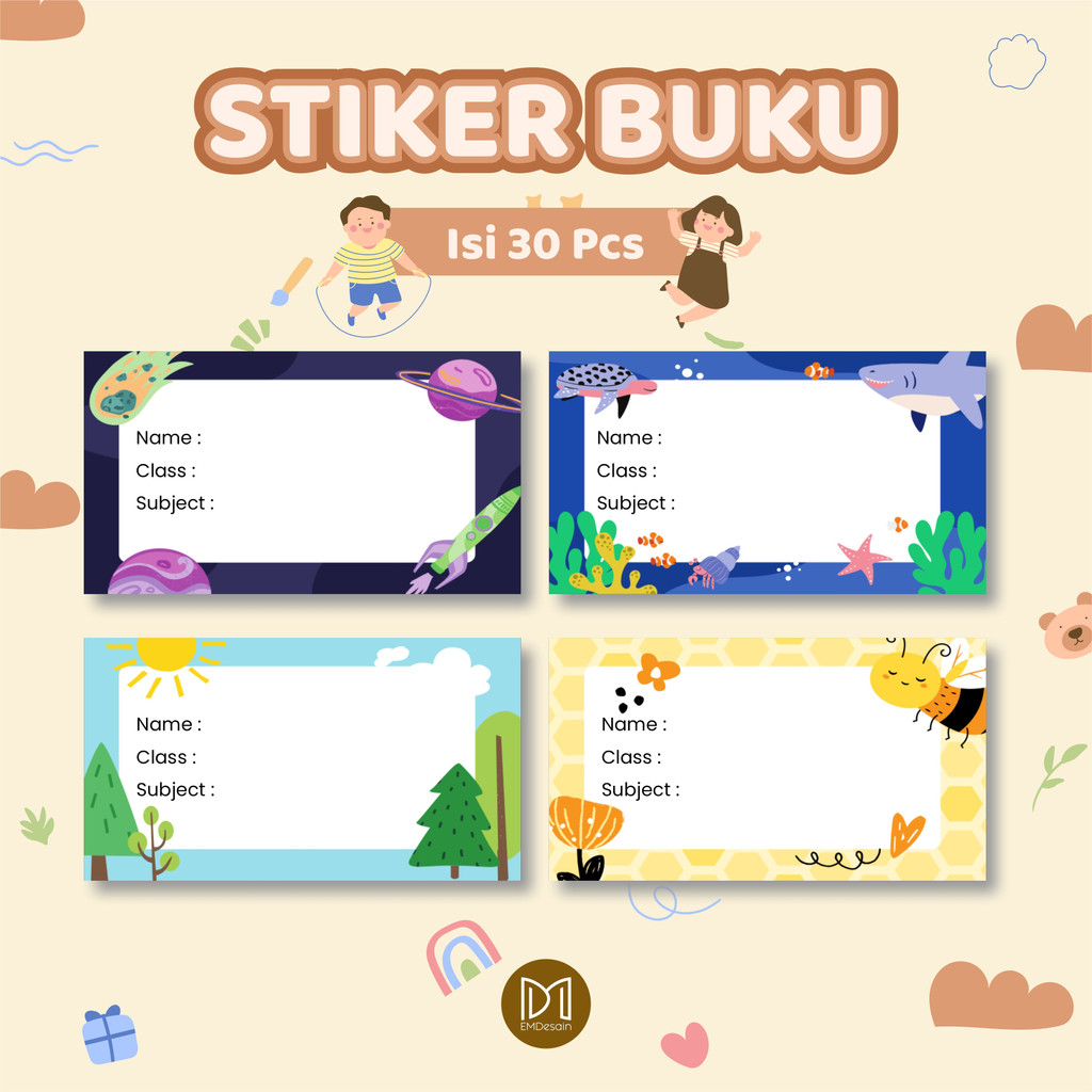 ( 30 PCS ) STICKER LABEL BUKU PELAJARAN / MOTIF CUTE LUCU ANAK  /.STIKER MAPEL CUSTOM / STIKER MATPE