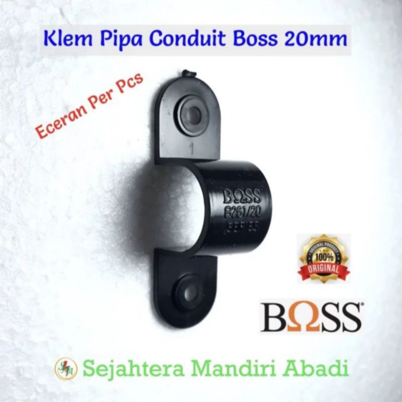 Klem Boss 20mm Pipa Listrik Hitam Clamp Conduit Eceran Per Pcs