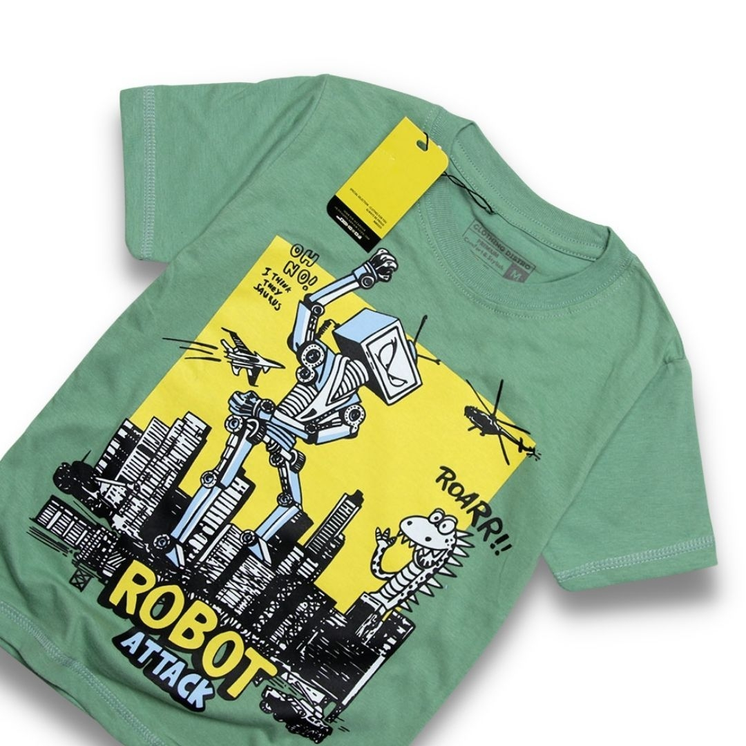 Baju Distro Anak Cowo Premium Sage Pakaian Anak Distro Laki-Laki ANIMASI ROBOT ATTACK SAGE HIJAU MINT Grosir Ecer Murah RGKIDS