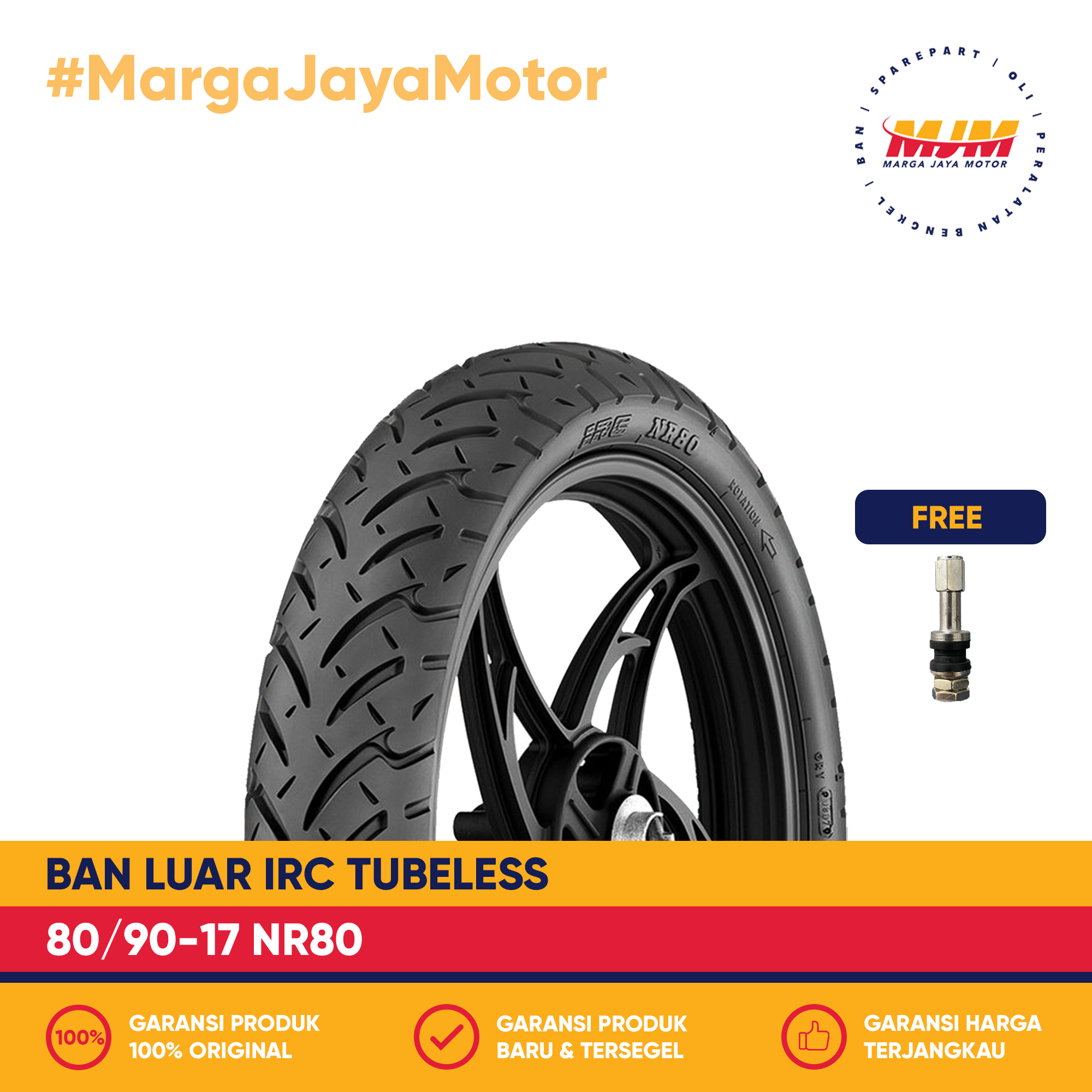 Ban Luar IRC NR80 80/90-17 Tubeless Free Pentil