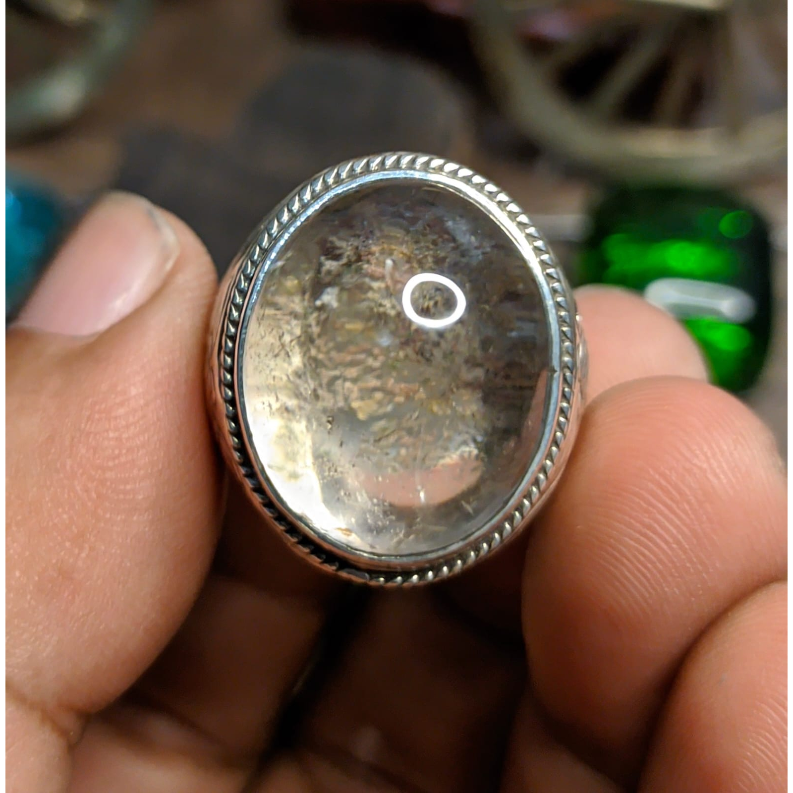 Natural Kecubung Karang Merah Clean Ring Perak 925 HM Ukir