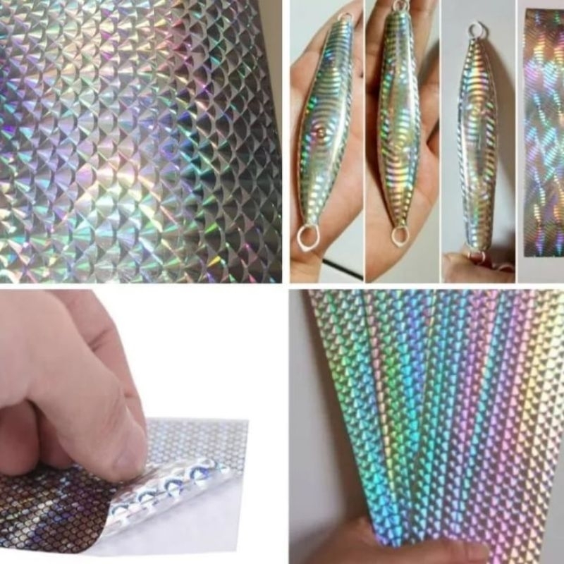 [5 pcs] Stiker Hologram 3D Untuk Metal Jig Motif Sisik Ikan 20cm X 5cm - Sticker Lure 3D Hologram Be