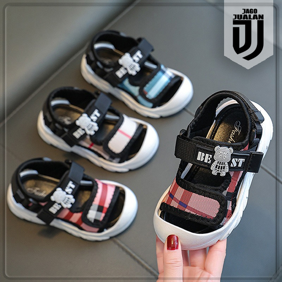 Sandal Gunung Perekat Anak Laki Laki Perempuan Motif Kotak Kotak / Sandal Sepatu Anak Balita Cowok C