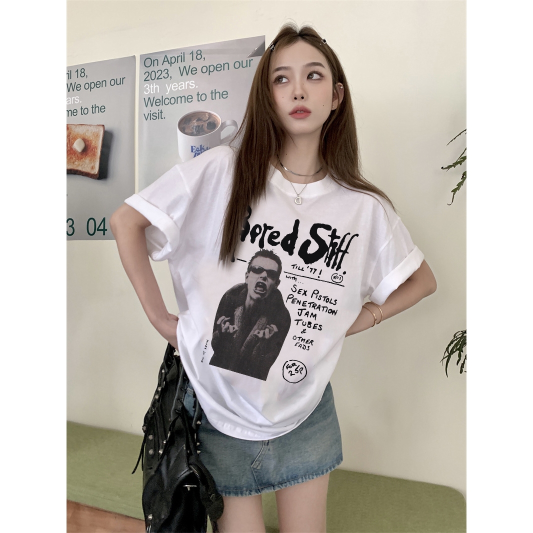 EUNII T-shirt Lengan Pendek Vintage Hip-hop Boy Korean Style/Kaos Atasan Wanita/Baju Kaus Oversize Wanita/Kaos Wanita