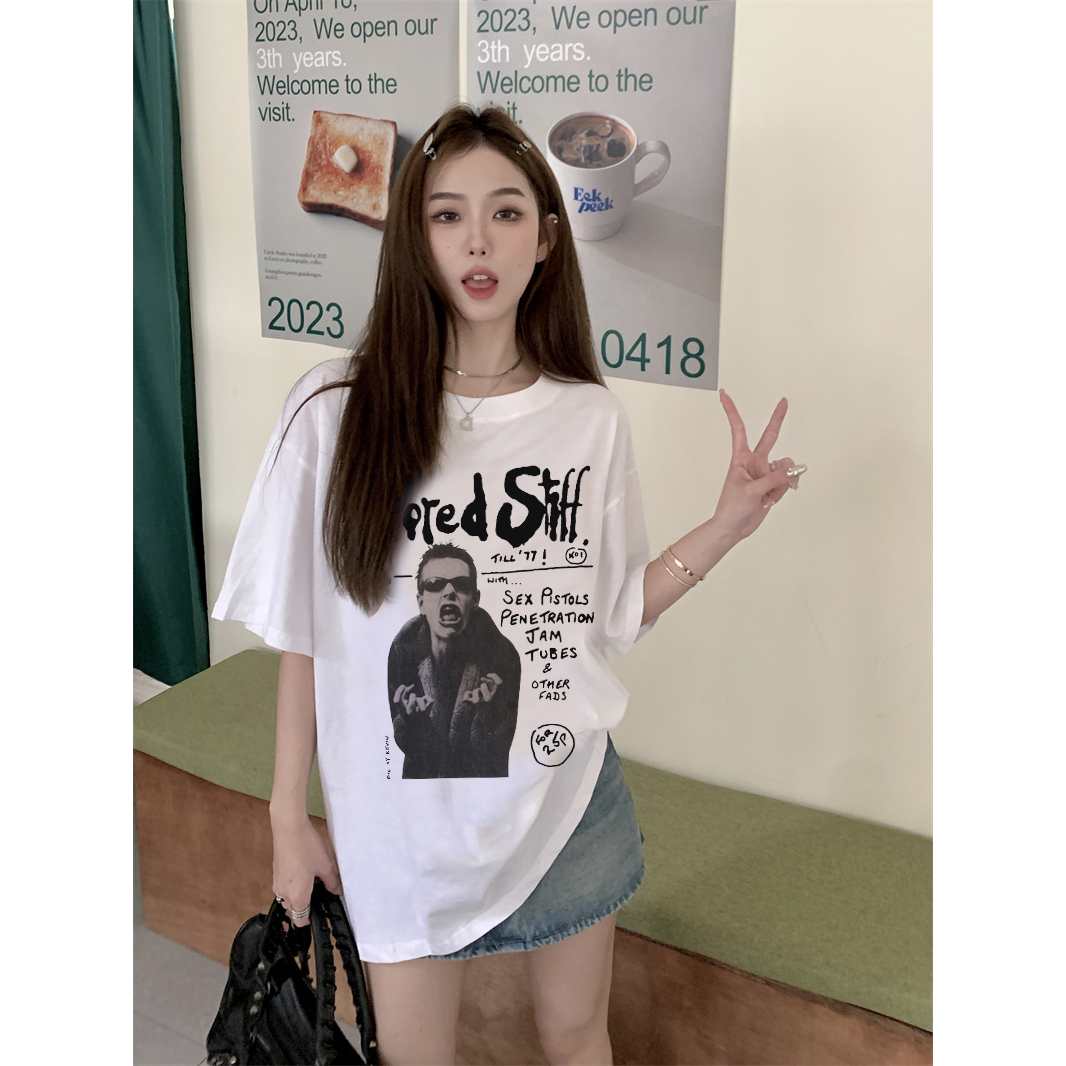 EUNII T-shirt Lengan Pendek Vintage Hip-hop Boy Korean Style/Kaos Atasan Wanita/Baju Kaus Oversize Wanita/Kaos Wanita