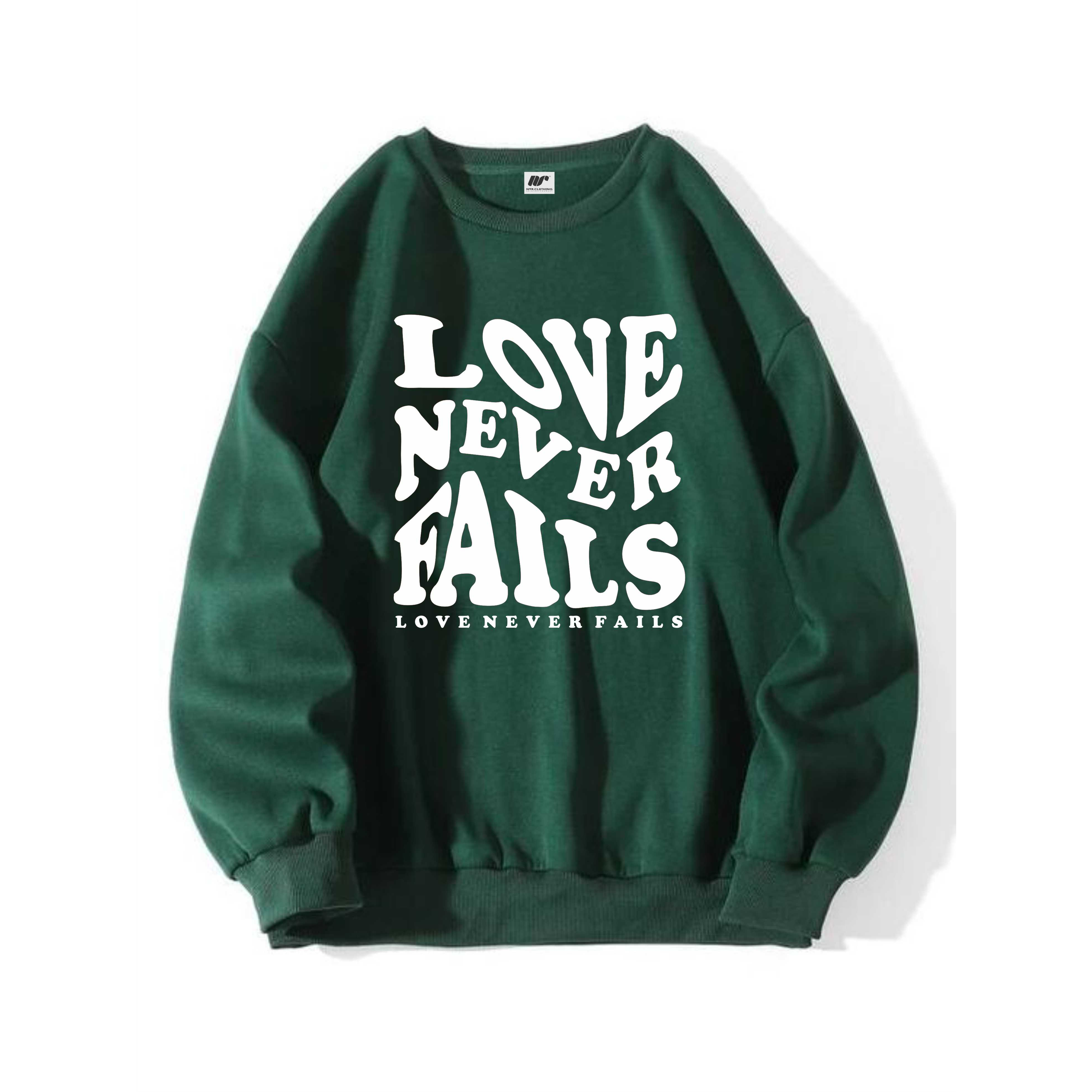 NVR CLOTHING Sweater Love Never Fails Crewneck Basic Sweatshirt Pria Wanita terlaris