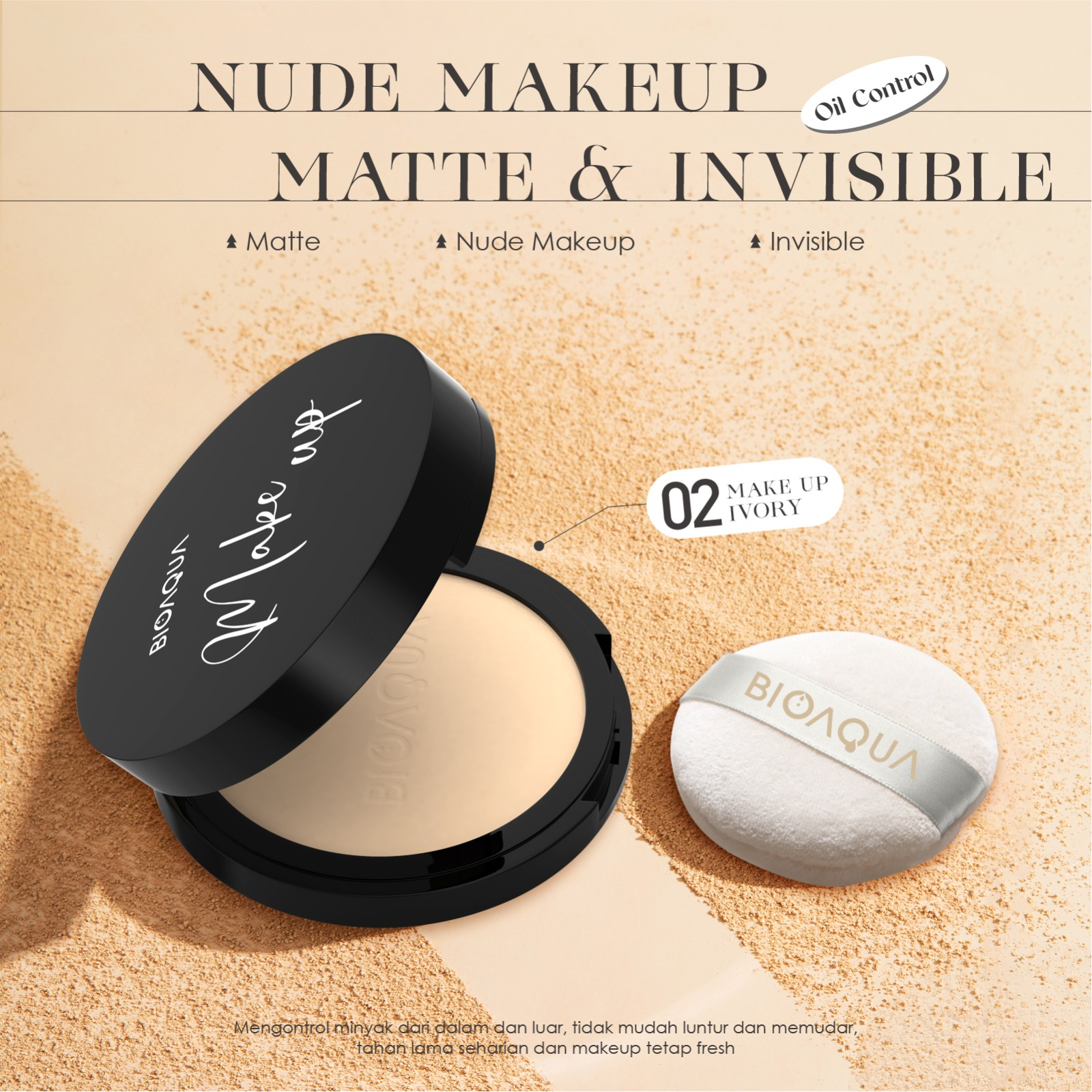 Bedak Padat Glowing Bebas Minyak Anti Air dan Tahan Lama Bioaqua Charm Clear Oil Control Powder Make Up [ BPOM ]