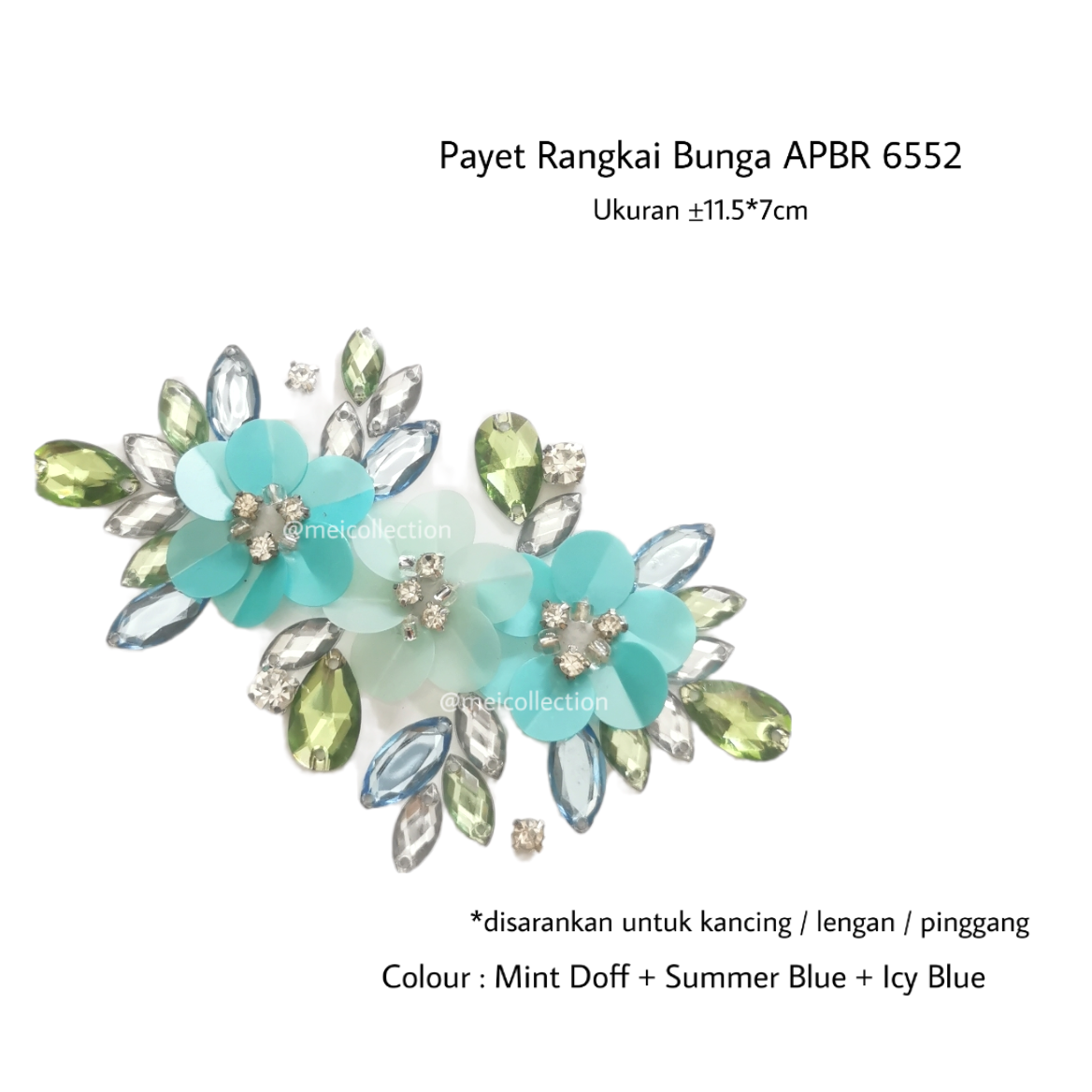 Payet rangkai bunga 3D payet leher payet pinggang APBR 6552 Green hijau olivine tosca