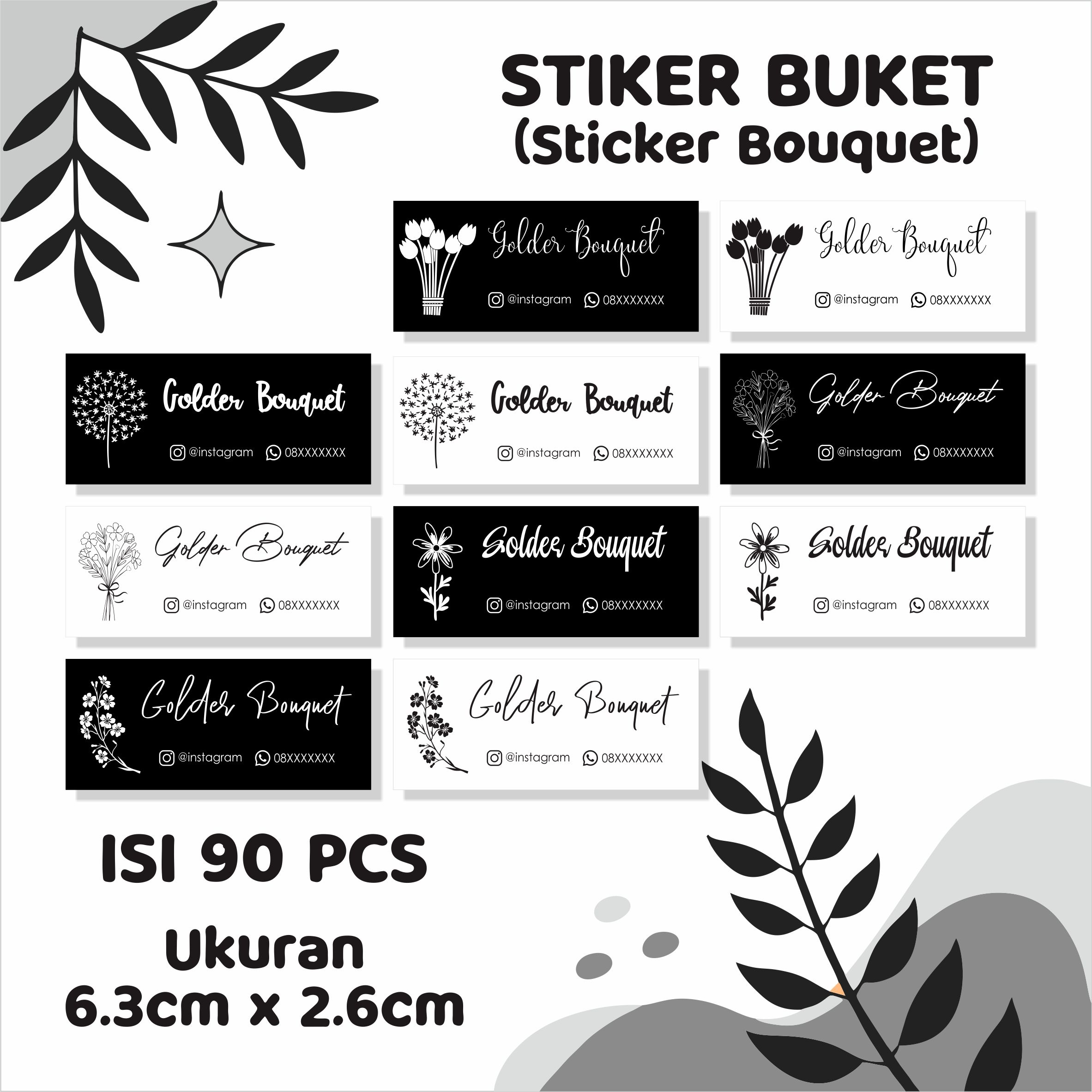 

(ISI 90 PCS) Stiker Buket Bunga Label Sticker Bouquet Flower Bisa Custom [BLACK-WHITE EDITION]