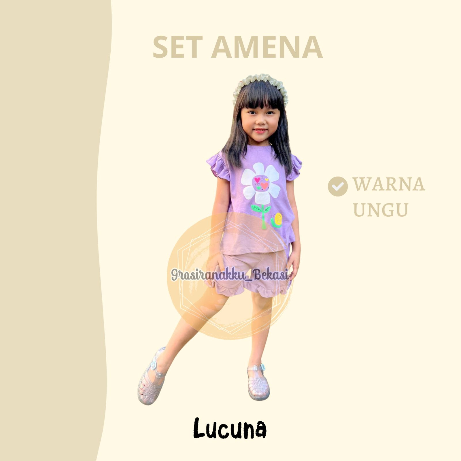 Setelan Anak Cewek Amena Lucuna Warna Ungu Size 1-5 Thn