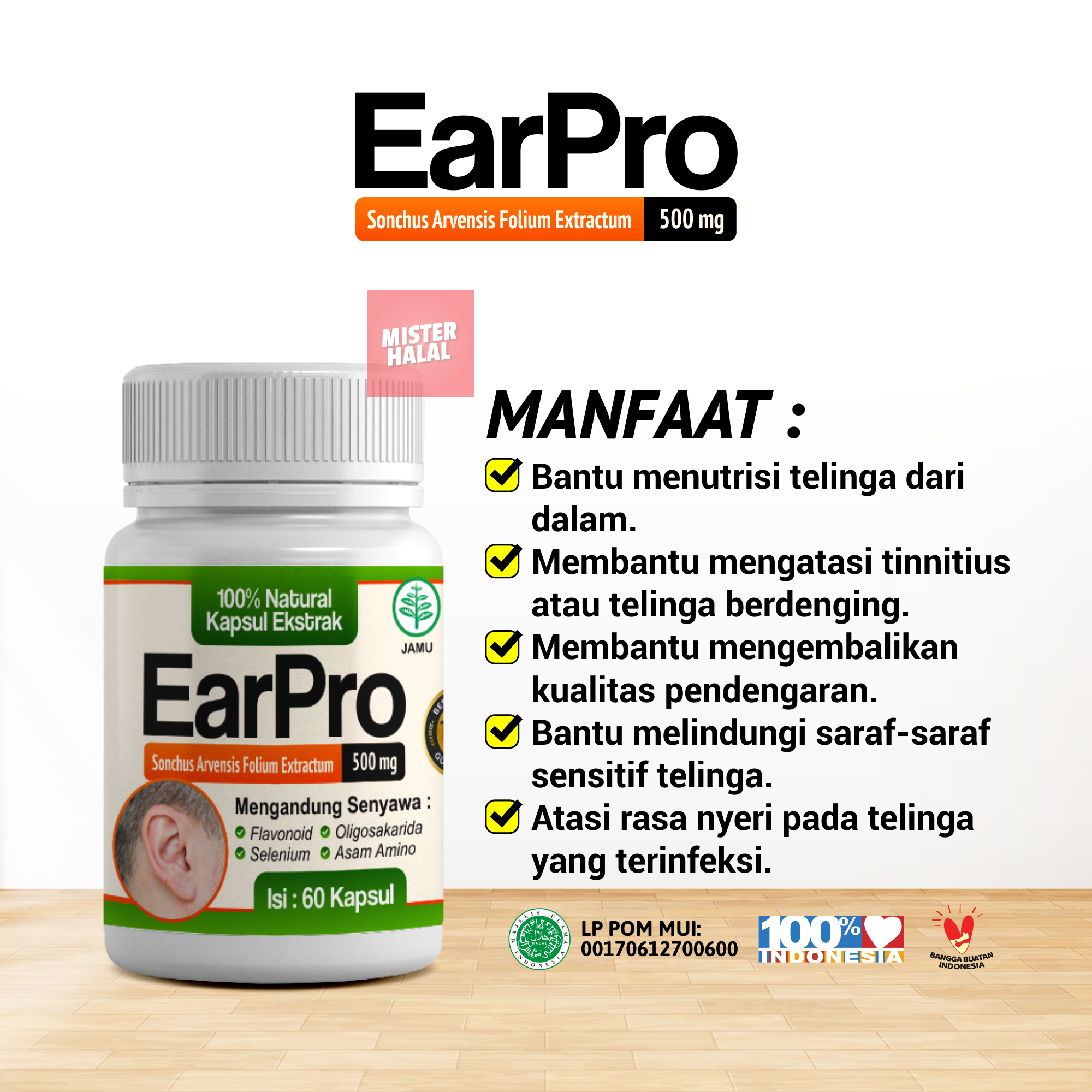 EARPRO Obat Gangguan Telinga, Obat Tinnitus, Telinga Berdenging, Berdengung, Mendengung Pada Telinga Kiri/Kanan, Obat Congek Telinga Bernanah, Infeksi Telinga, Curek, Bisa Untuk Anak Dan Dewasa