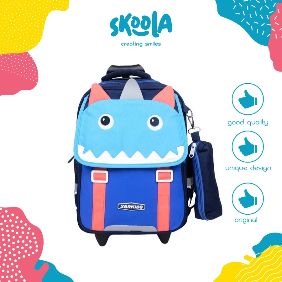 Skoola Tas Sekolah Anak Laki - Laki SD Trolly Ransel Dinosaurus Free Pencil Case - Hagi