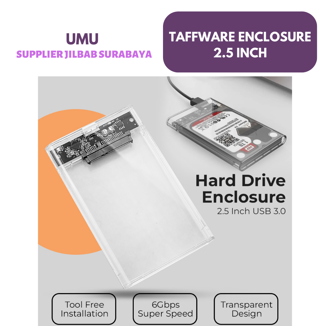 Foto (UMU SUPPLIER) TAFFWARE EXTERNAL HDD HARDDISK SSD ENCLOSURE TRANSPARENT 2.5 INCH USB 3.0 CASE