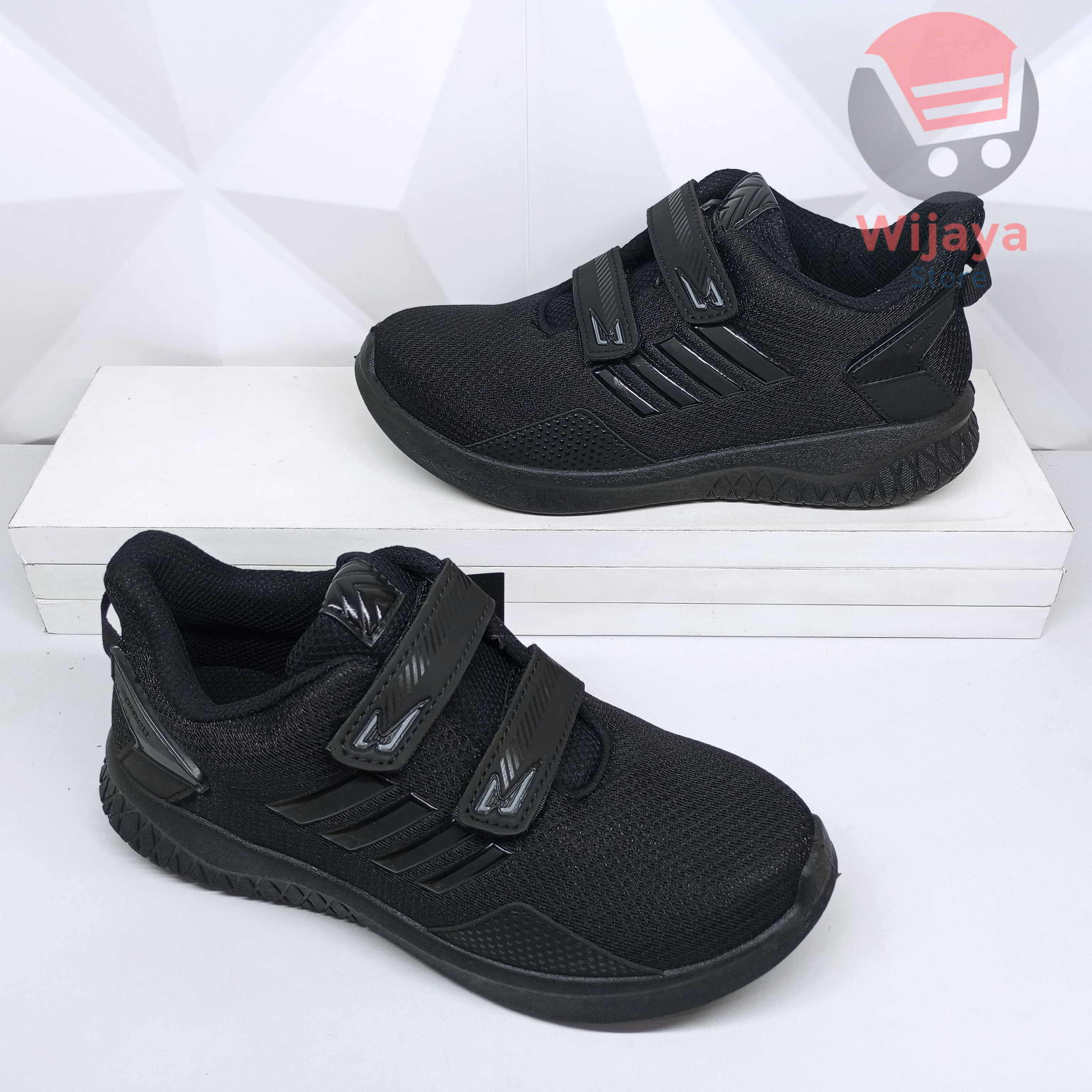 Sepatu Sekolah Pro Att 35-38 Sneaker Anak Hitam Polos Putih dengan Strap Velcro yang Praktis PI 600 PC 870 TEC 890 NT 592