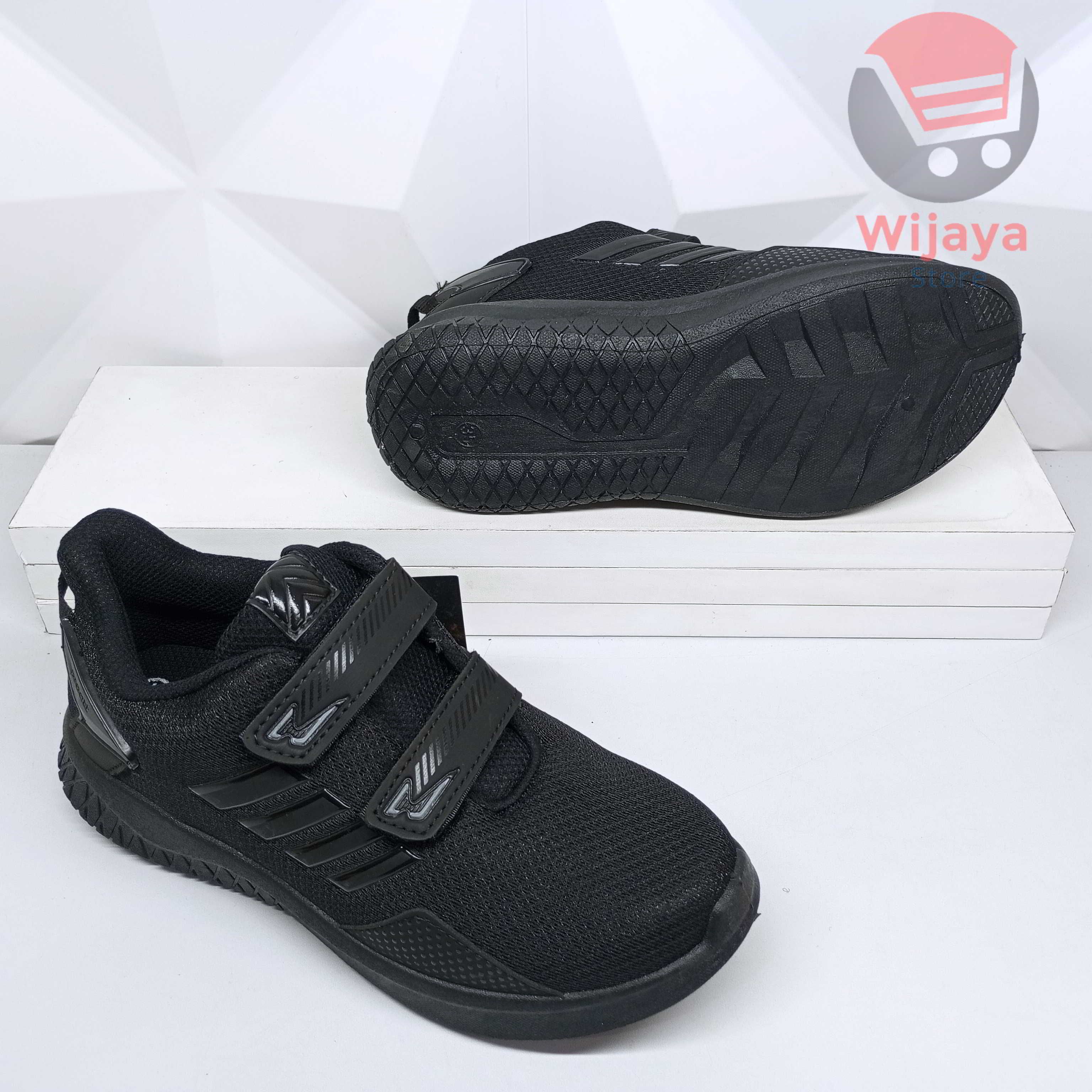 Sepatu Sekolah Pro Att 35-38 Sneaker Anak Hitam Polos Putih dengan Strap Velcro yang Praktis PI 600 PC 870 TEC 890 NT 592