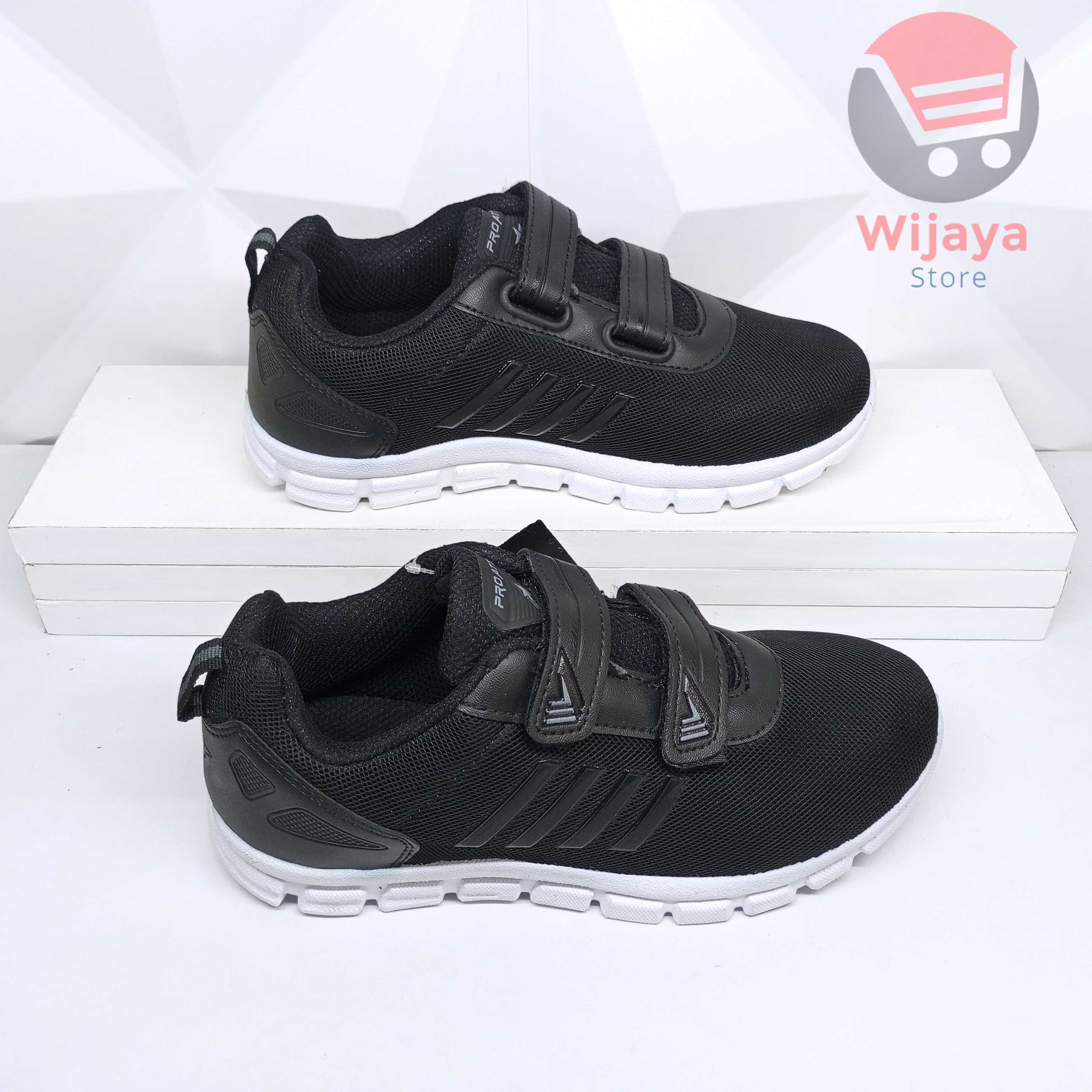 Sepatu Sekolah Pro Att 35-38 Sneaker Anak Hitam Polos Putih dengan Strap Velcro yang Praktis PI 600 PC 870 TEC 890 NT 592