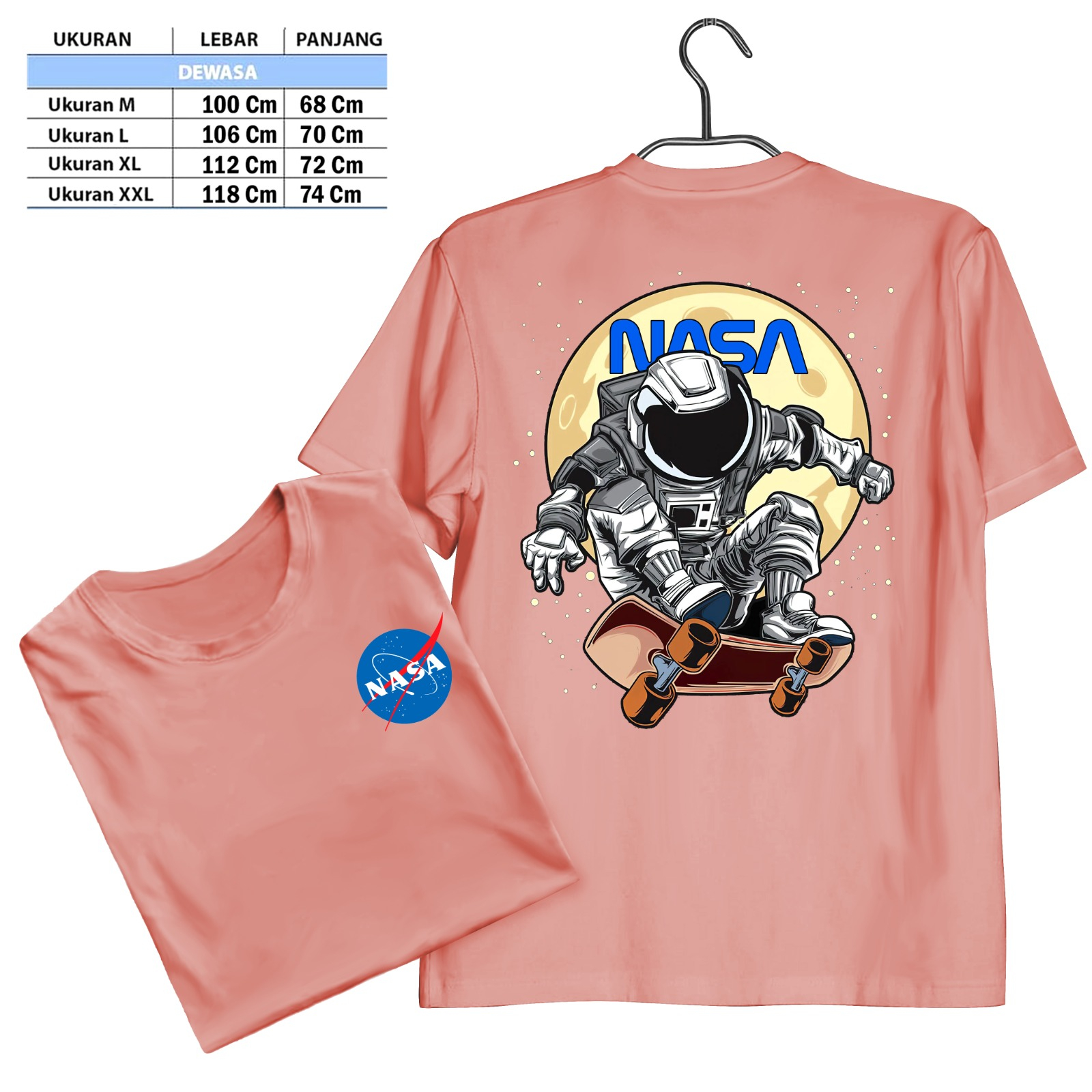 TSHIRT NASA  CETAK PAKAI MESIN DTF (Digital Transfer Filem) KAOS DISTRO BAJU PRIA WANITA ATASAN SHIRT T-SHIRT Tangan Pendek