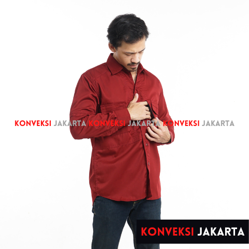 Baju Kemeja Tactical Lengan Panjang Pria - Seragam Pakaian Kerja Dinas Lapangan Outdoor Gunung Warna Maroon - Konveksi Jakarta Official