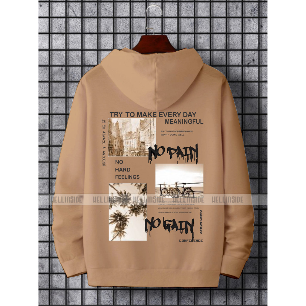 Sweater Hoodie terbaru pria Motif NO PAIN NO GAIN / Hoodie pria wanita kekinian trend motif gambar