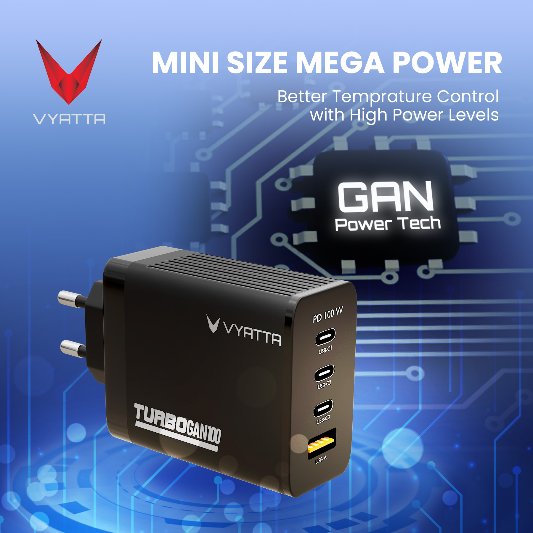 VYATTA TURBO GAN 100W FAST CHARGER PD TYPE C IPHONE MAC IPAD LAPTOP SAMSUNG NINTENDO SWITCH