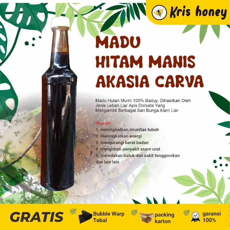 

Madu Murni Akasia Carva,Madu Hitam manis/Madu Mentah tanpa Campuran,Madu yang diperoleh dari Lebah Mellifera dan Berasal dari Nektar Bunga Akasia Jambi