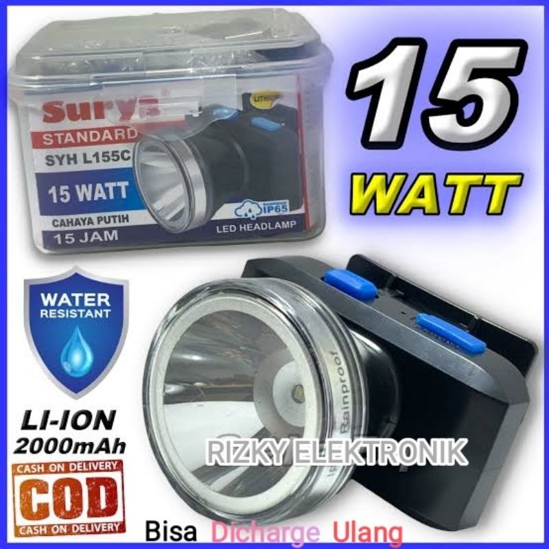 Senter Kepala 15W 15 Watt Surya SYH L155C Waterproof Rechargeable