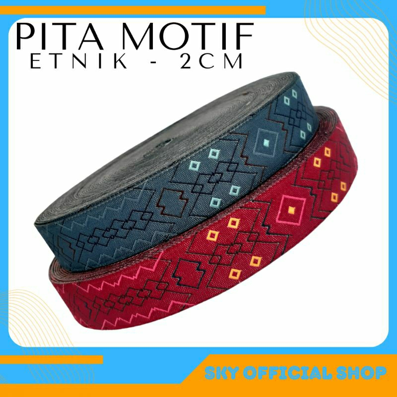 Pita Motif Etnik Vintage Lebar 2cm Stok Garment Unik