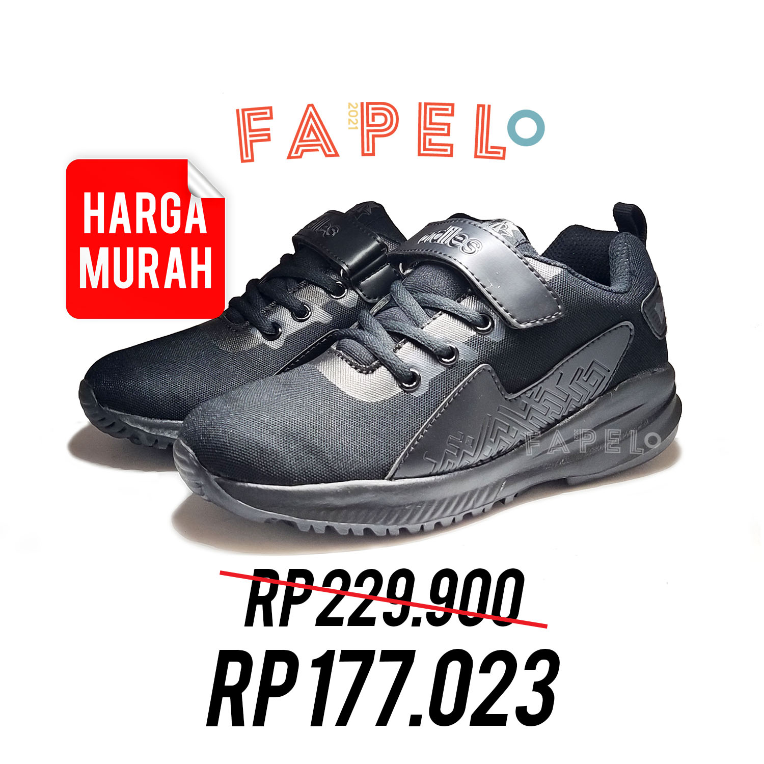 ARDILES SEPATU SEKOLAH SNEAKERS ANAK TK, SD & SMP - DENSUS HITAM HITAM