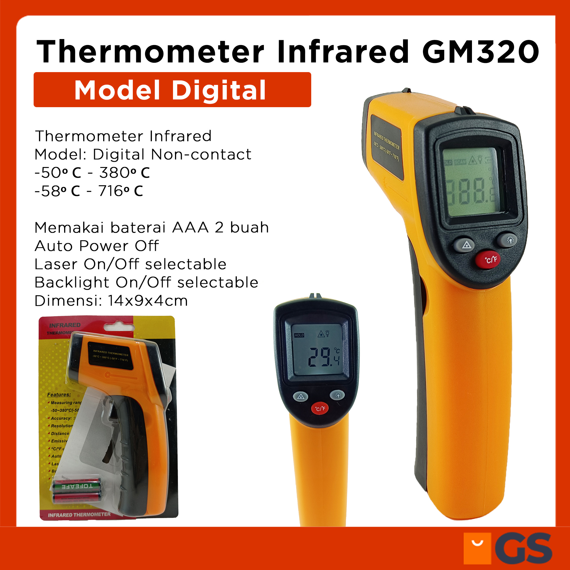 Thermometer Infrared GM320 Termometer Tembak Digital Thermogun Alat Ukur Suhu