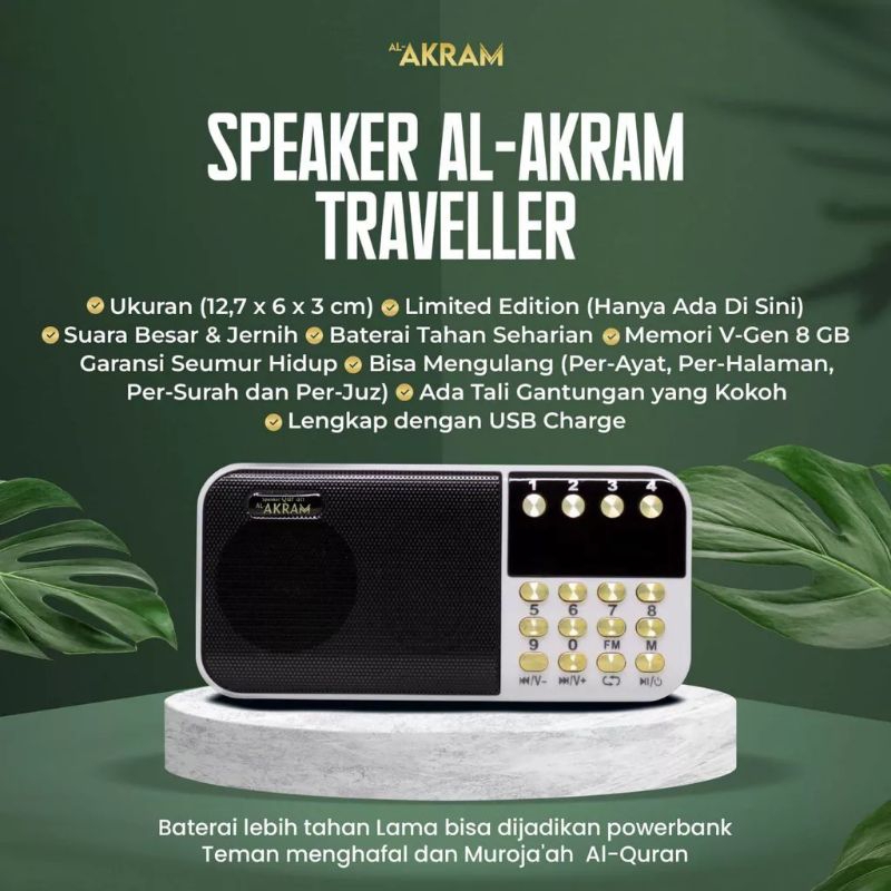 Speaker Murottal Alquran Al Akram Traveller Powerbank Murotal Al Quran Support USB Bluetooth Headset Radio FM