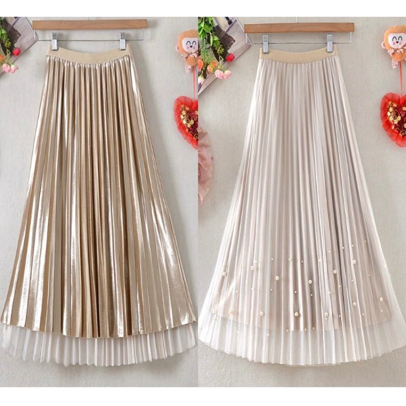 Double Face Tutu Velvet Pleated Skirt with Bead Application Import Premium ( Rok Tutu Beludru Bolak Balik - Mutiara ) [ Bisa COD ]