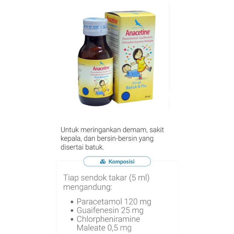 ANACETINE Sirup Obat Batuk Flu Demam Anak