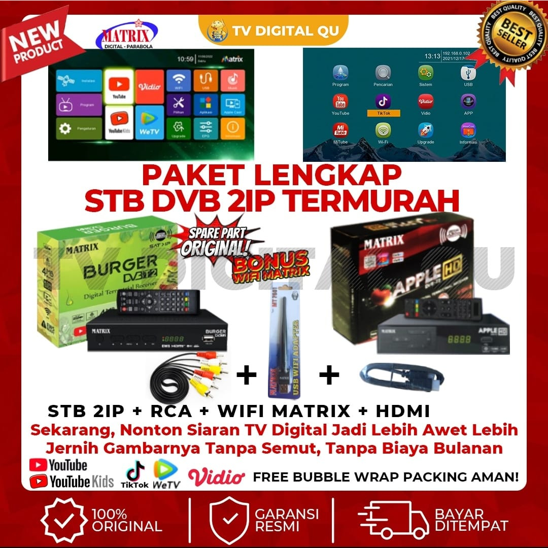 Set Top Box APPLE MERAH TV Digital + RADIO FM MATRIX SUPER HD