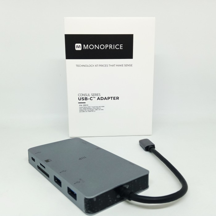 Monoprice Consul USB-C Travel Dock HDMI VGA MicroSD Gigabit Ethernet