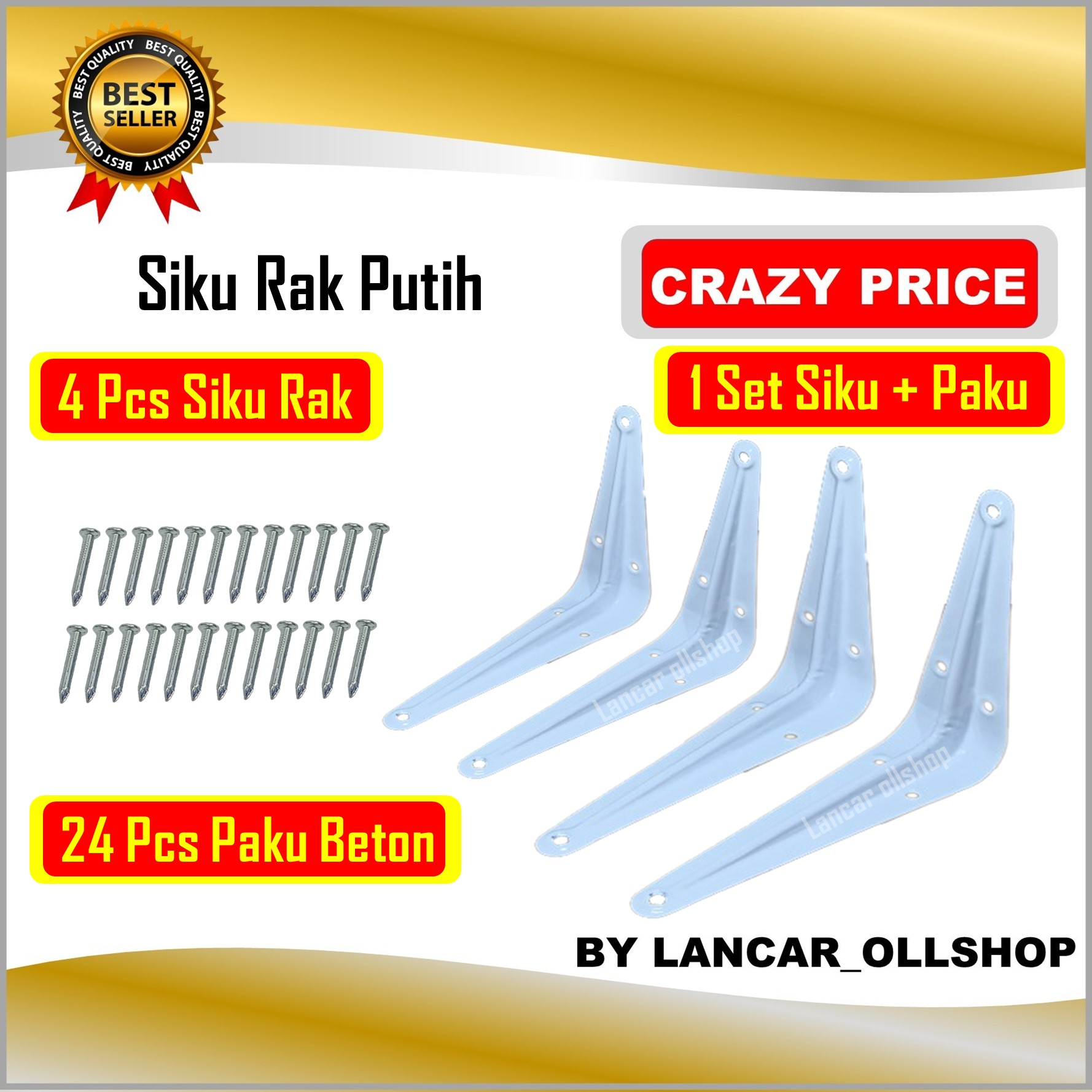 4 Pcs Siku Rak Dinding L Putih Siku Penyangga / Rak Dekorasi Ruangan Siku Putih / 4 Pcs Siku Rak 24 Pcs Paku Beton Ambalan Rak Dinding