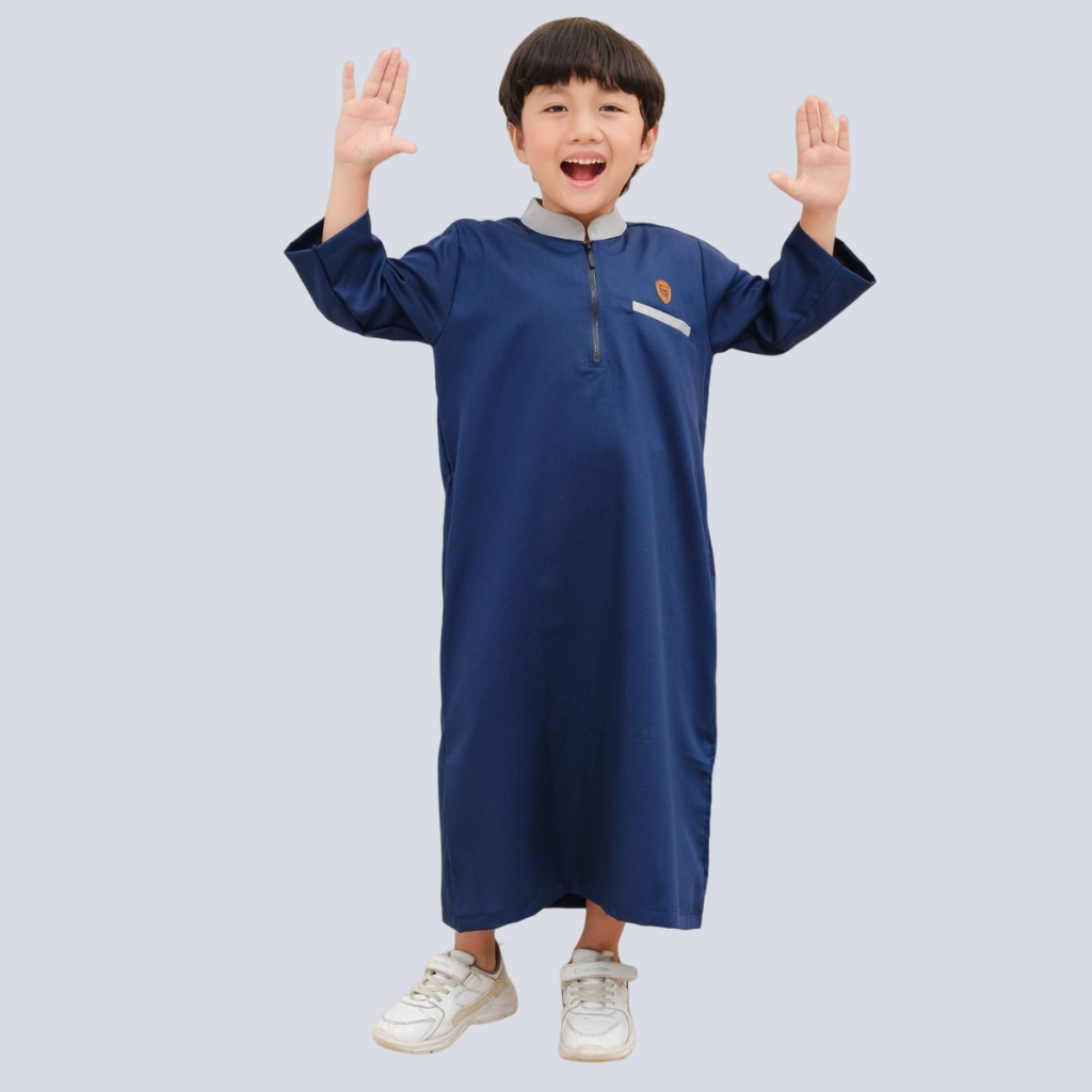 Kawan Muslim - Jubah Gamis Anak Laki Laki Lengan Panjang Bahan Katun Premiun Usia 1 Sampai 14 Tahun Navy Hitam Putih Abu-NAVY