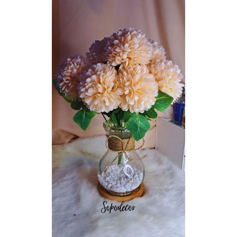 Vas Bunga Kaca Minimalis-Vas Kaca Bening- Vas Kaca Bunga Dandelion-Vas Kaca Bunga Artificial-Sepaket