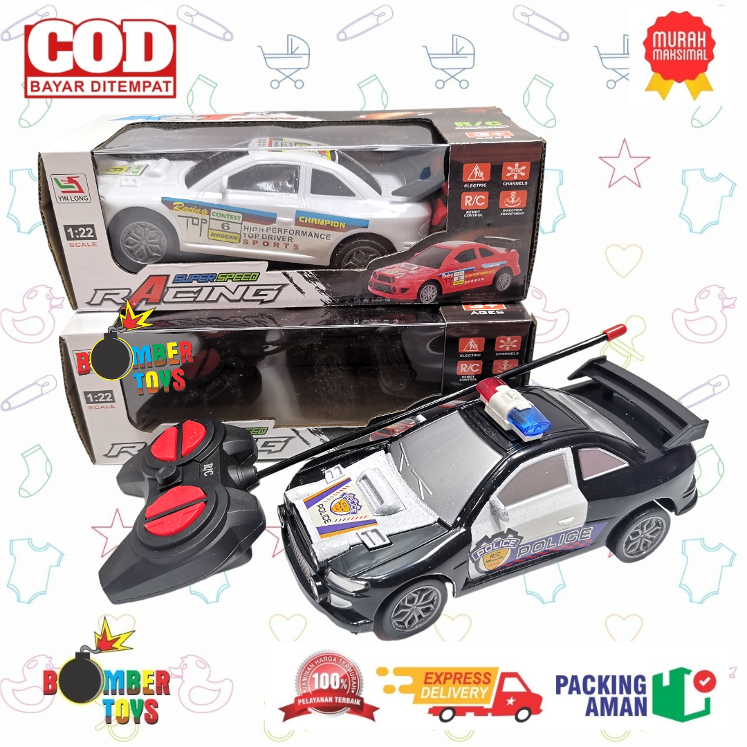 MAINAN ANAK MOBIL POLISI RC 1 :18 R/C MOBIL POLISI  JEEP SEDAN REMOTE RC REMOT 4 WAY