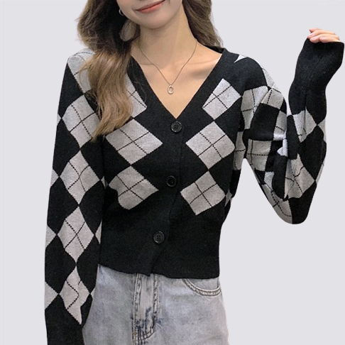 XIAOZHAINV  Cardigan Rajutan Wanita Korean Style V-neck Lengan Panjang 7064