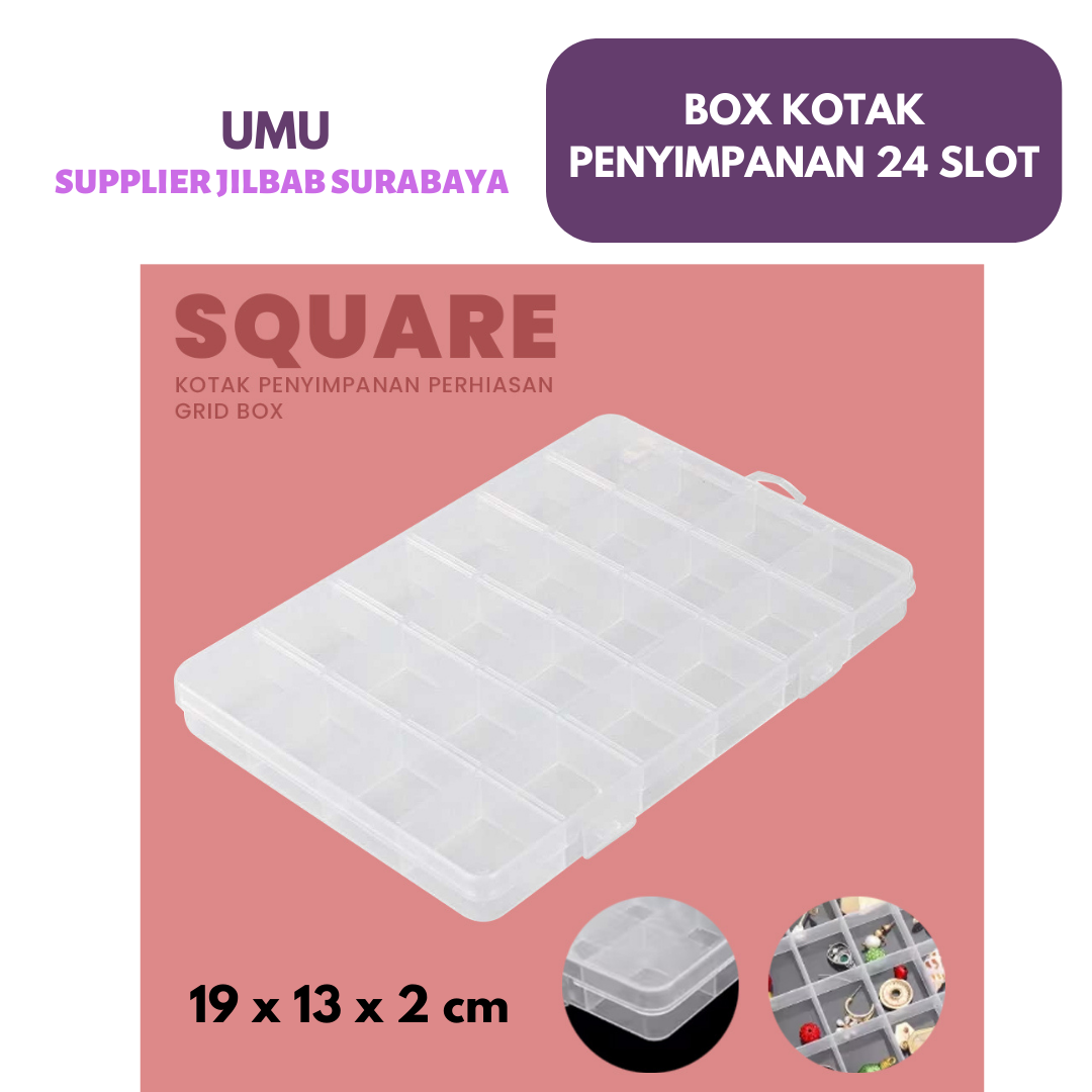 (UMU SUPPLIER) SQUARE KOTAK PERMANEN PENYIMPANAN PERHIASAN GRID BOX 24 SLOT BOX SERBAGUNA