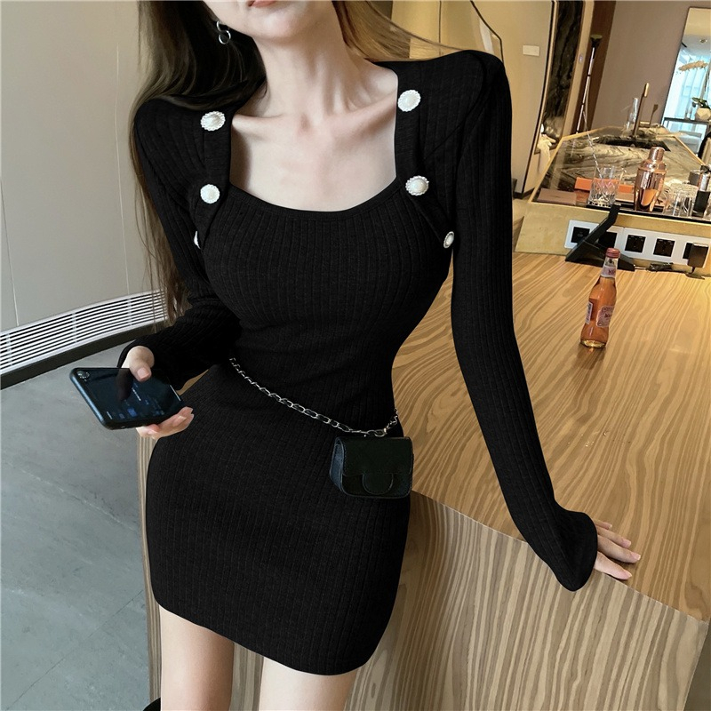 【Premium】Korean Long Sleeve Mini Dress Casual BodyCon  2142