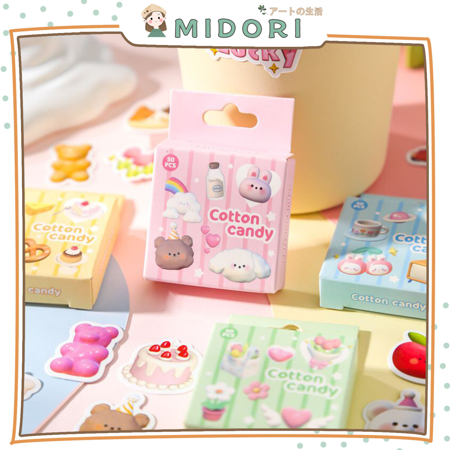

[MIDORI] 50Pcs CATTON CANDY Deco Sticker Planner DIY Scrapbook Kotak - B0405